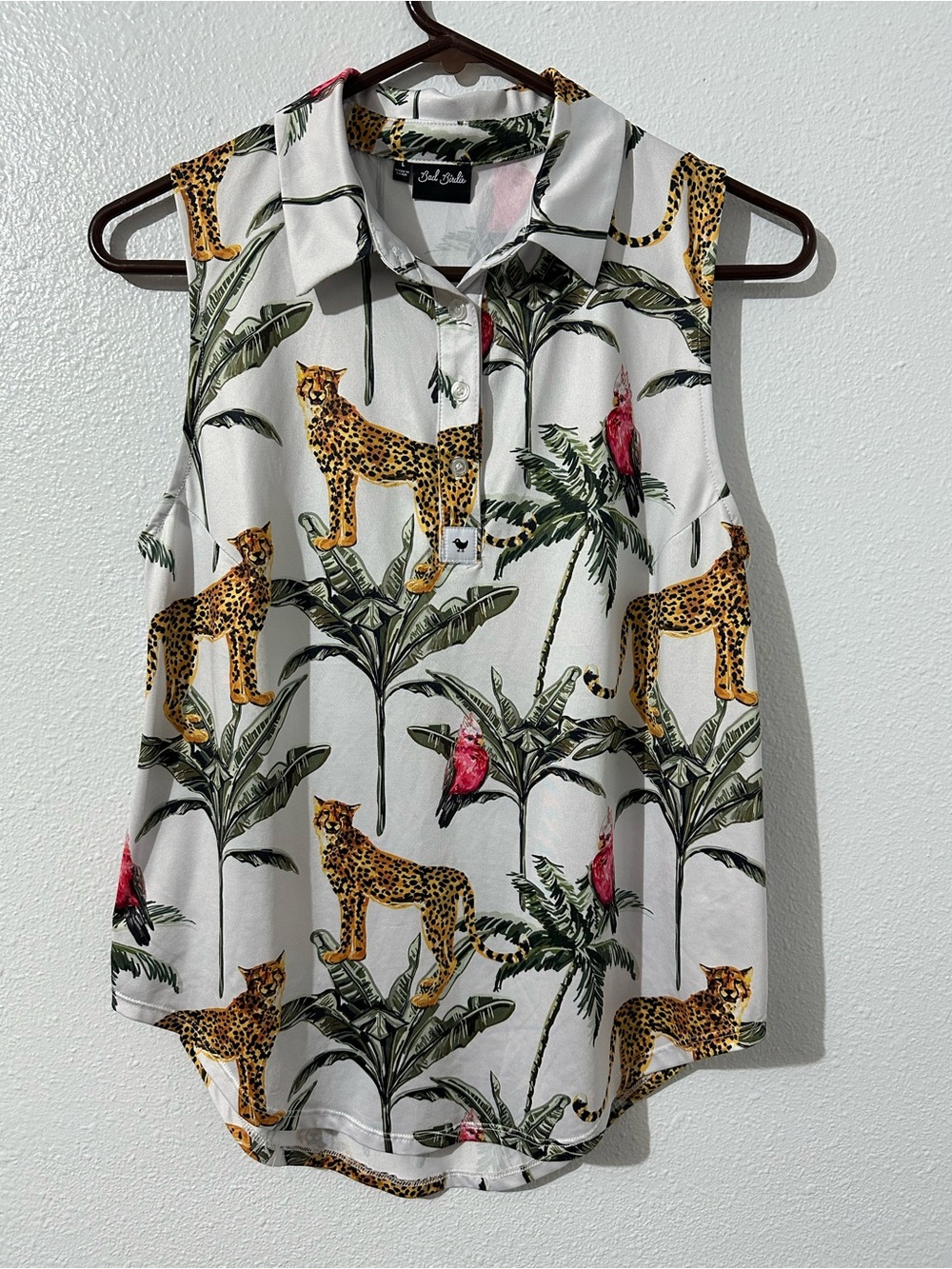 Tropical Bad Birdie Sleeveless Golf Polo Women Lg  Floral Botanical Stretch